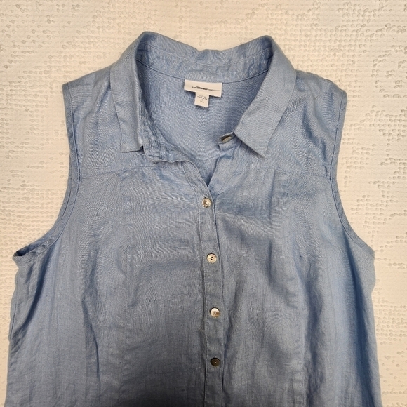 J. Jill Love Linen Light Blue Button Front Sleeveless Top Size Small Tall - Picture 3 of 10